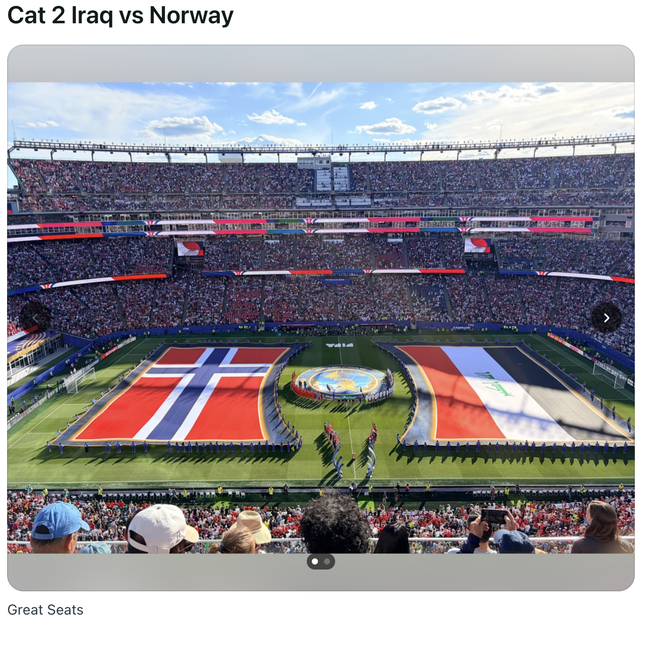 Cat 2 · Iraq vs. Norway — seat view